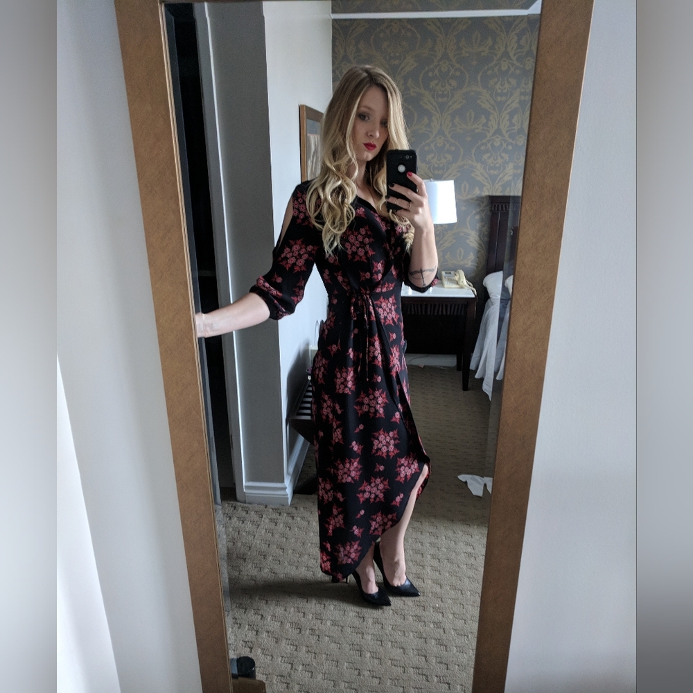 Black Dress with Pink Floral Design